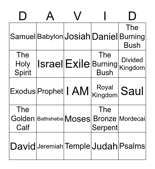 DAVID Bingo Card