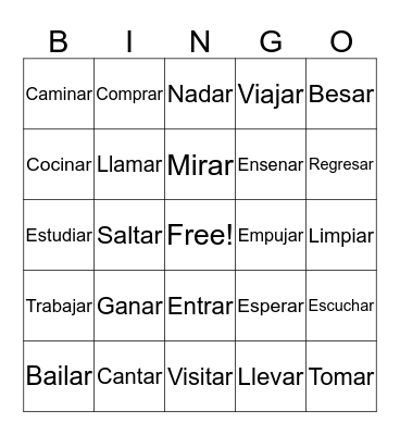 Ar Verbs Bingo Card