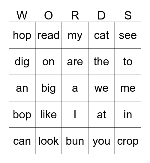 SIGHT WORDS Bingo Card