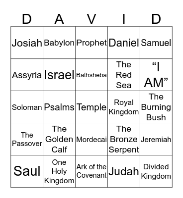 DAVID Bingo Card