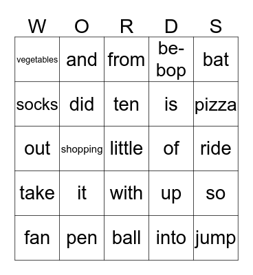 SIGHT WORDS Bingo Card