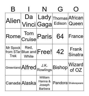 Triva Bingo Card