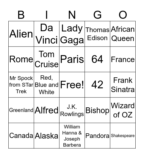 Triva Bingo Card