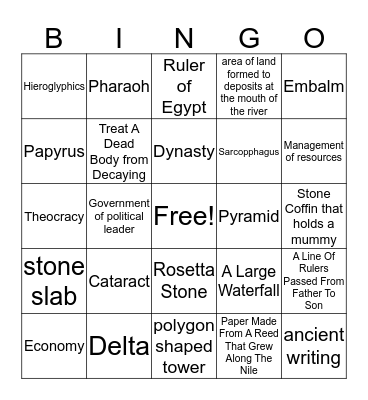 Ancient Egypt Bingo Card