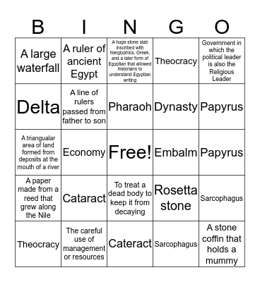 Egypt Bingo Baker Bingo Card