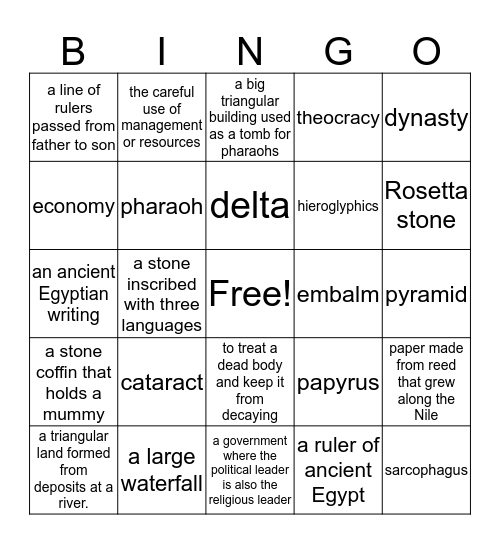 Egyptian bingo Card