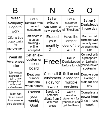 Sales Team Bingo Card