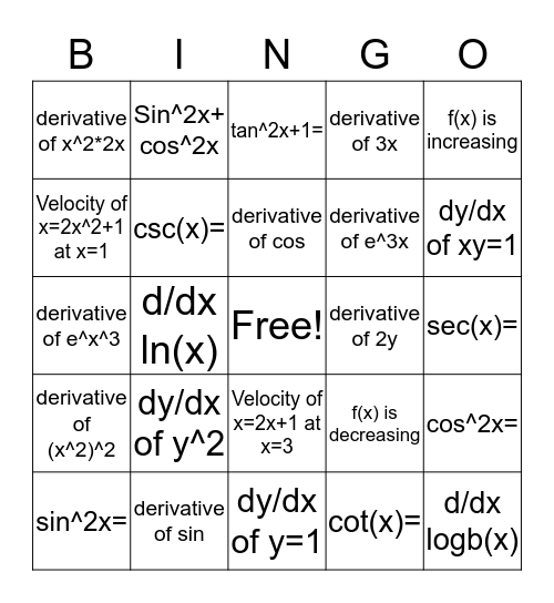 Calc Bingo Card