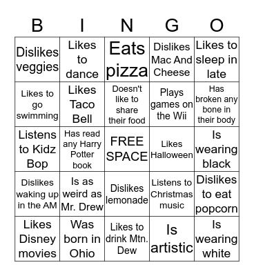 Find a person who Bingo Card