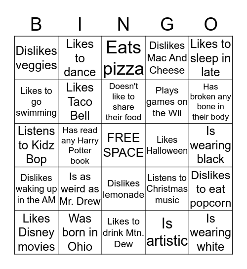 Find a person who Bingo Card