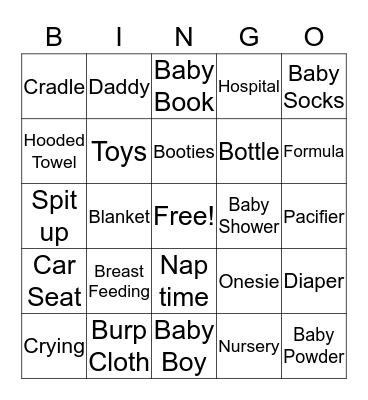 Baby Shower Bingo Card