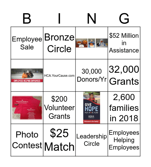 Hope Fund Bingo Card