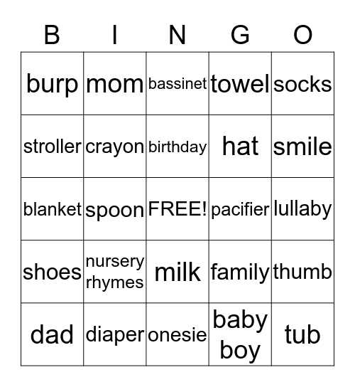 Baby Bingo Card