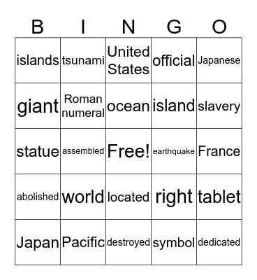 George & Xavier Bingo Card