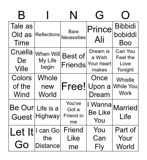 Disney music bingo template