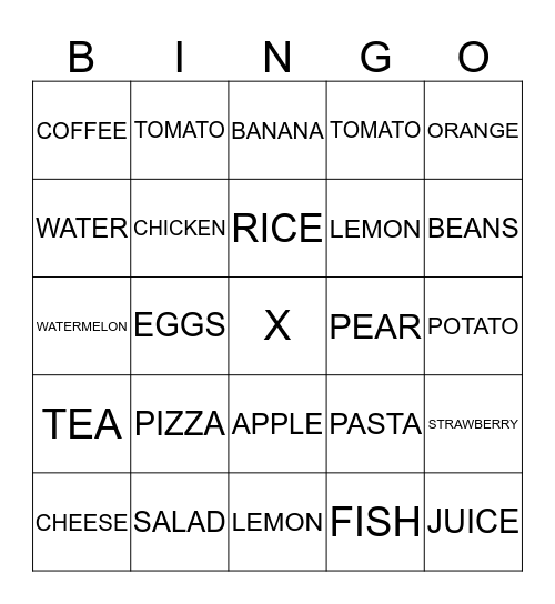 FOODS I LIKE TO EAT! DRINKS I LIKE! Bingo Card