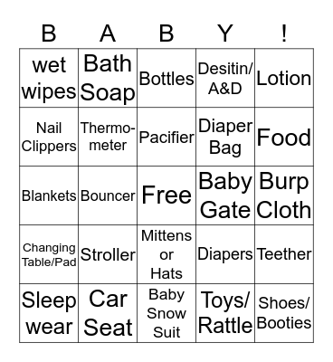 Baby Gift Bingo !!!! Bingo Card