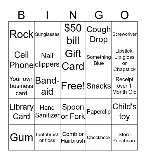 What's in Your Purse? Bingo Card