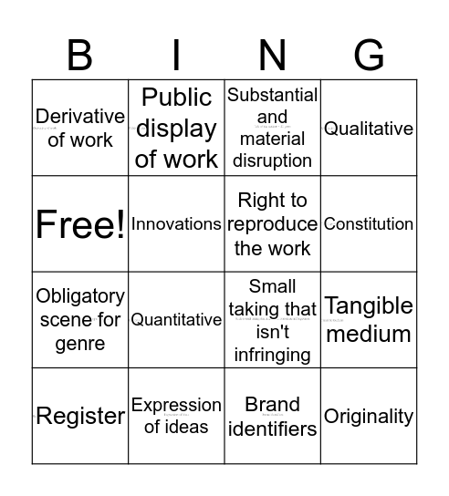 Copyright Review Bingo Card
