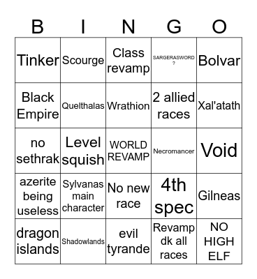 BLIZZCON WOW Bingo Card