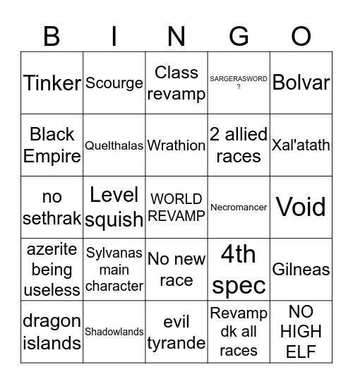 BLIZZCON WOW Bingo Card