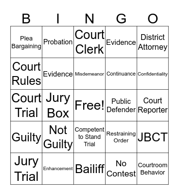 Legal Education Bingo Card