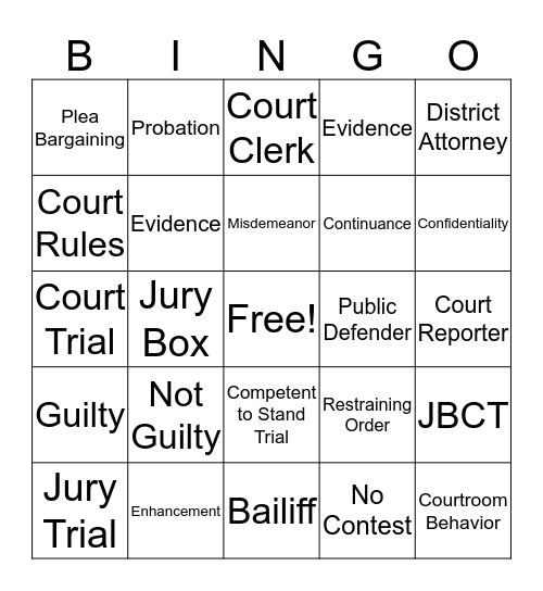 Legal Education Bingo Card