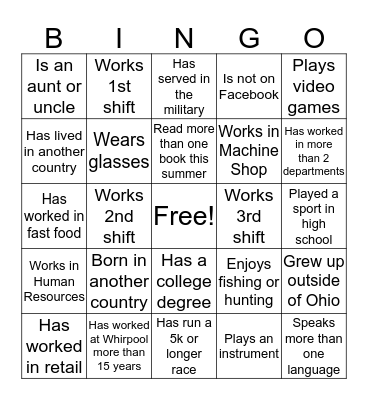 Inclusion and Diversity: People Bingo Card