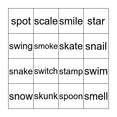 sp, st, sk, sw, sn, sc, sm Bingo Card