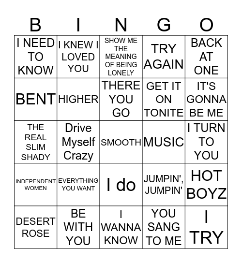 Music Last Decades Bingo Card