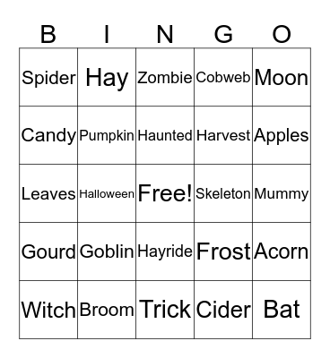 October  Bingo Card