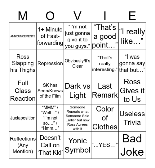 FILM 112 Bingo Card