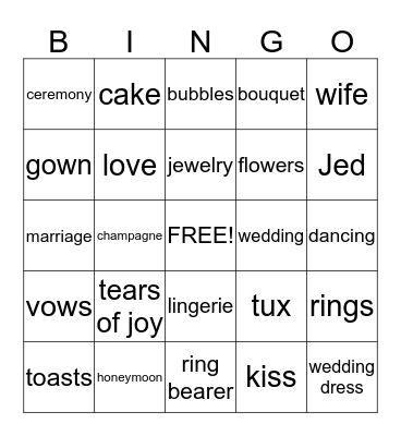 Torrie's Bridal Bingo Card