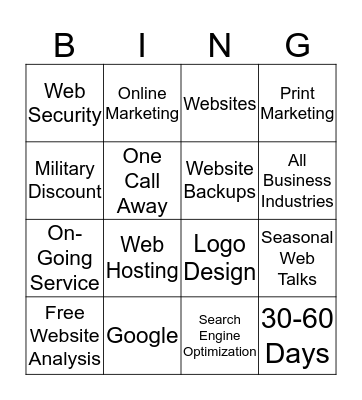 Web Master Bingo Card