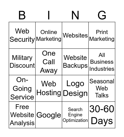Web Master Bingo Card