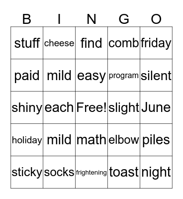 3rd Grade Bingo Card