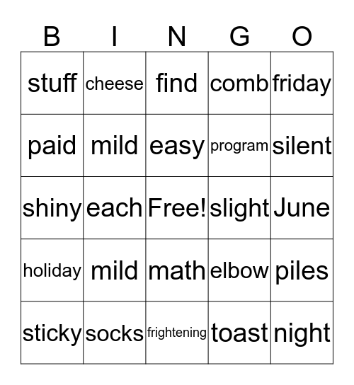 3rd Grade Bingo Card