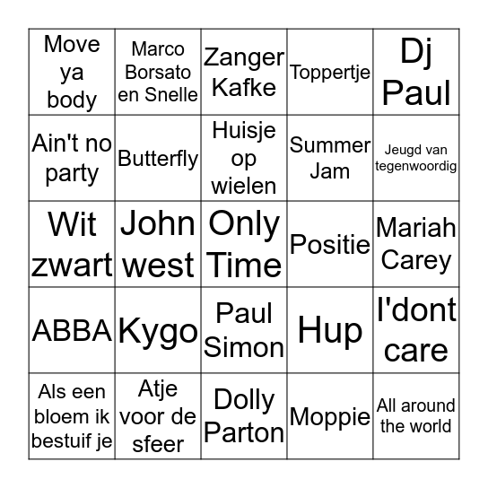 Fuifje cas en mik Bingo Card