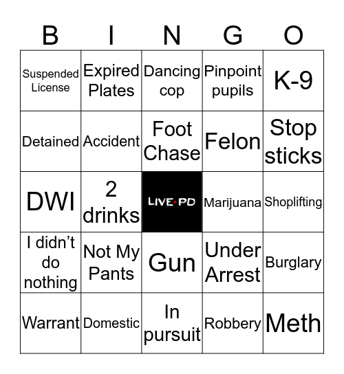 Live PD Bingo Card