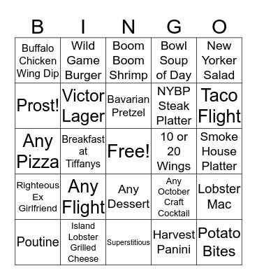 NYBP 10/17 Bingo - Win a Meal and Beer Token Bingo Card