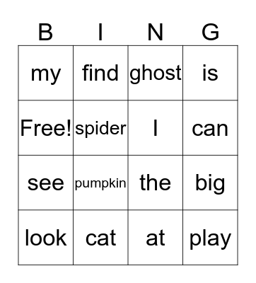 Colt's Sight Words Bingo Card