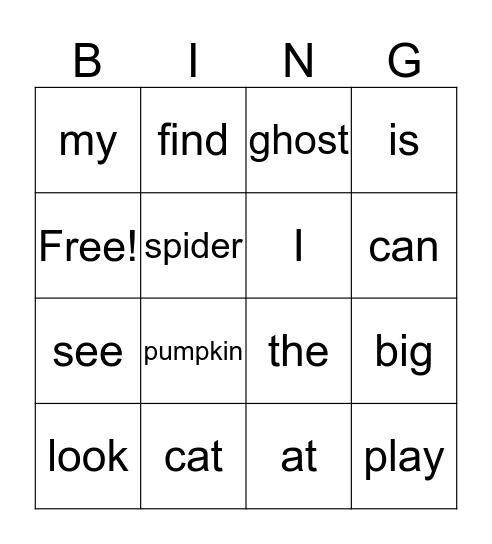 Colt's Sight Words Bingo Card