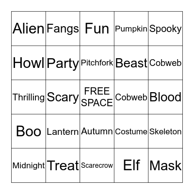 Halloween Bash Bingo Card