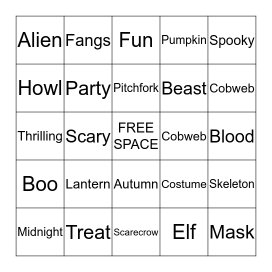 Halloween Bash Bingo Card