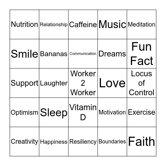 Resiliency Bingo Card