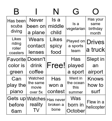 Icebreaker Bingo Card