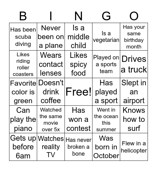 Icebreaker Bingo Card