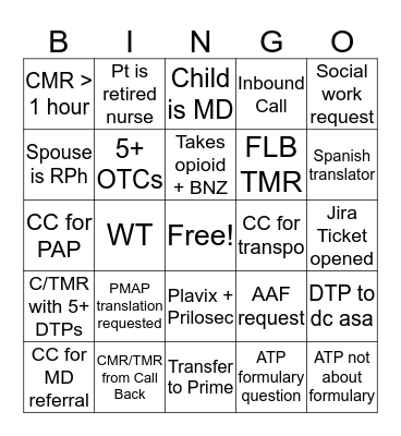 Pharmacy BINGO Card