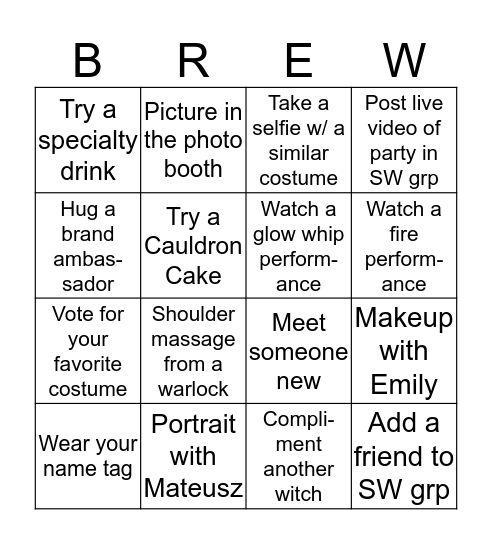 Salty Witches Brew Bingo Card