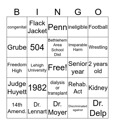 Grube v Bethlehem Area School District Bingo Card